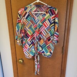 Nina Leonard Front Tie Blouse Lg